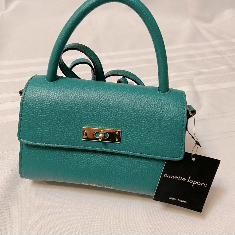Teal Blue Pebble Grain Vegan Leather Womens Crossbody or Satchel Bag - New!
